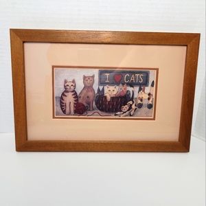 Cute Vintage Framed I LOVE CATS Print Adorable